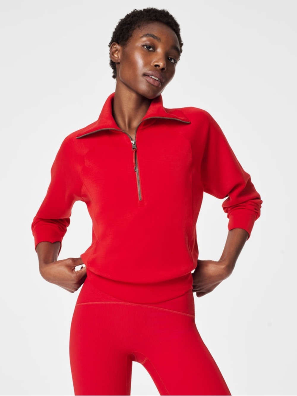Spanx Air Essentials Half Zip Red Pullover Sweatshirt
